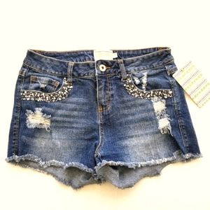 NWT Distressed Beaded Cut Off Jean Shorts